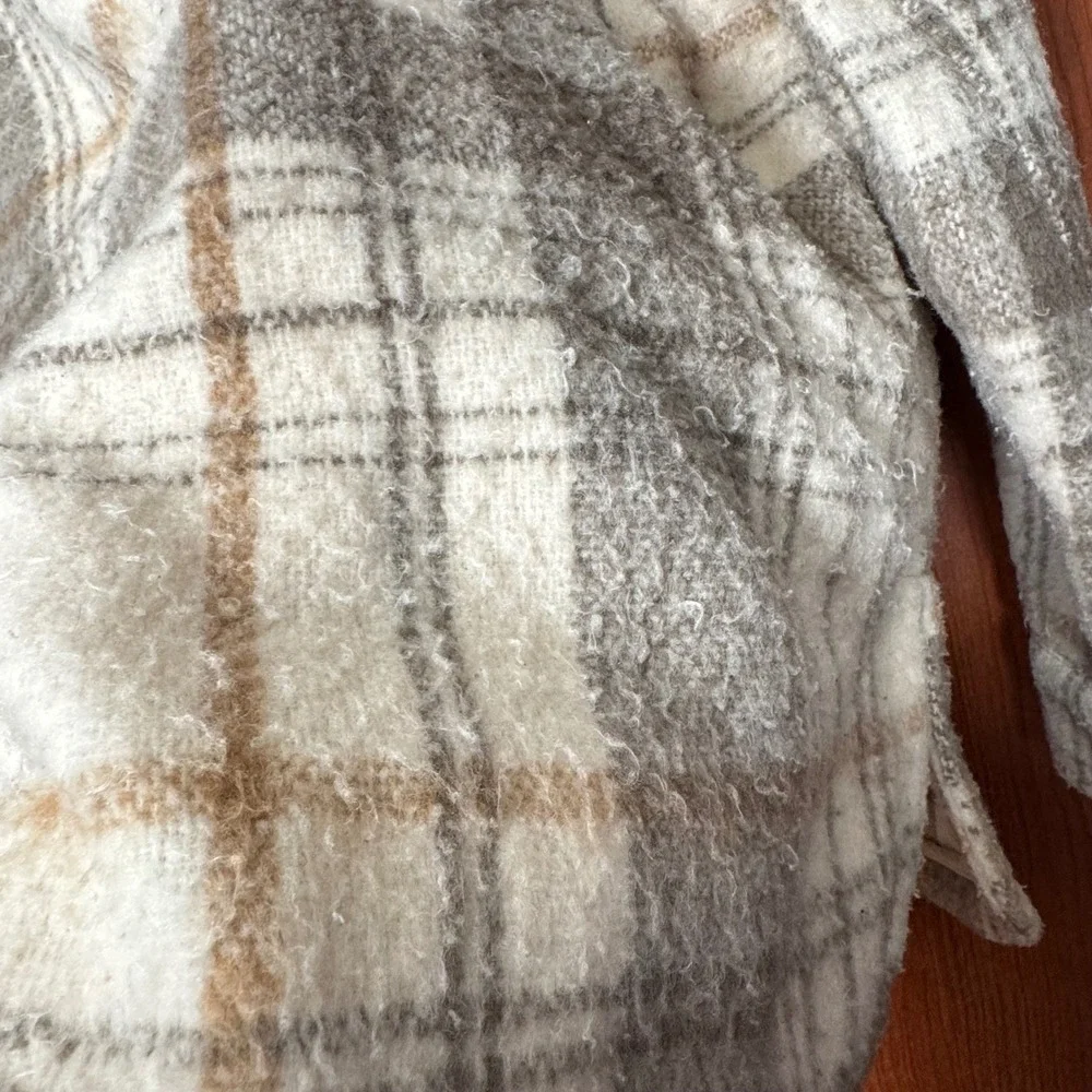 ZARA Plaid Shacket Oversized S Beige Brown Grunge Cabincore Fall‎ Layering Chore